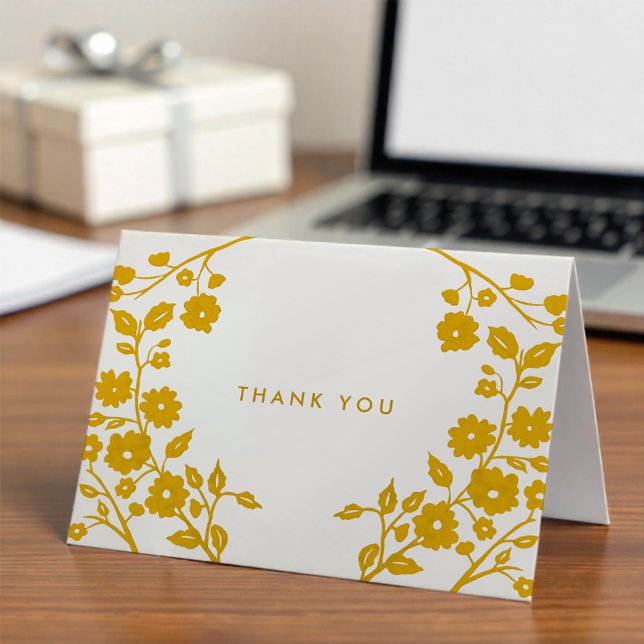 Simple Yellow Folk Art Flowers Thank You Custom Card (Creator Uploaded)