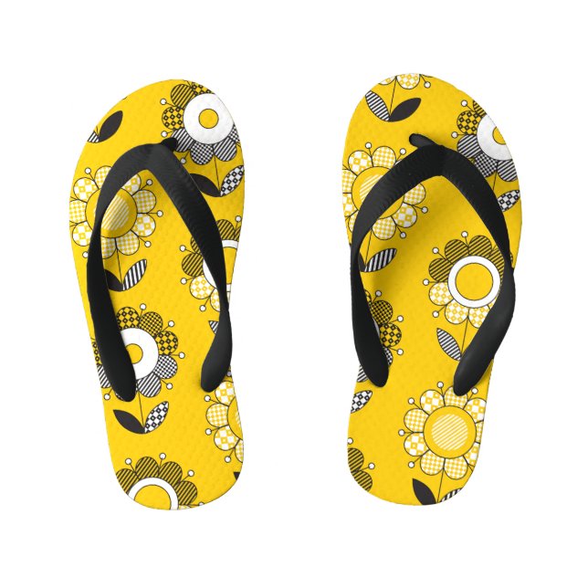 Simple Yellow Folk Floral Pattern Kid's Thongs (Footbed)