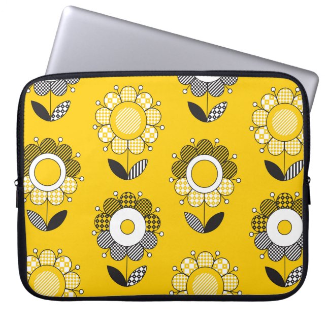 Simple Yellow Folk Floral Pattern Laptop Sleeve (Front)