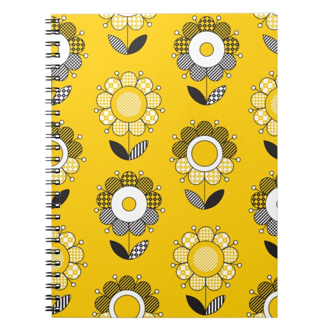 Simple Yellow Folk Floral Pattern Notebook (Front)