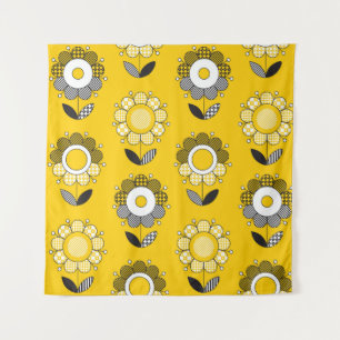 Simple Yellow Folk Floral Pattern Tapestry