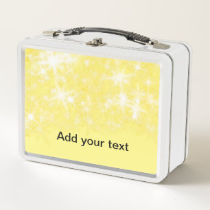 Simple yellow glitter sparkle stars add your text metal lunch box