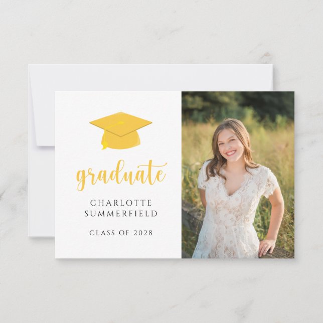 Simple Yellow Gold Graduation Cap Tassel Invitation (Front)