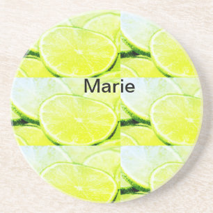 Simple yellow green lemon add name minimal custom coaster
