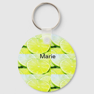 Simple yellow green lemon add name minimal custom  key ring