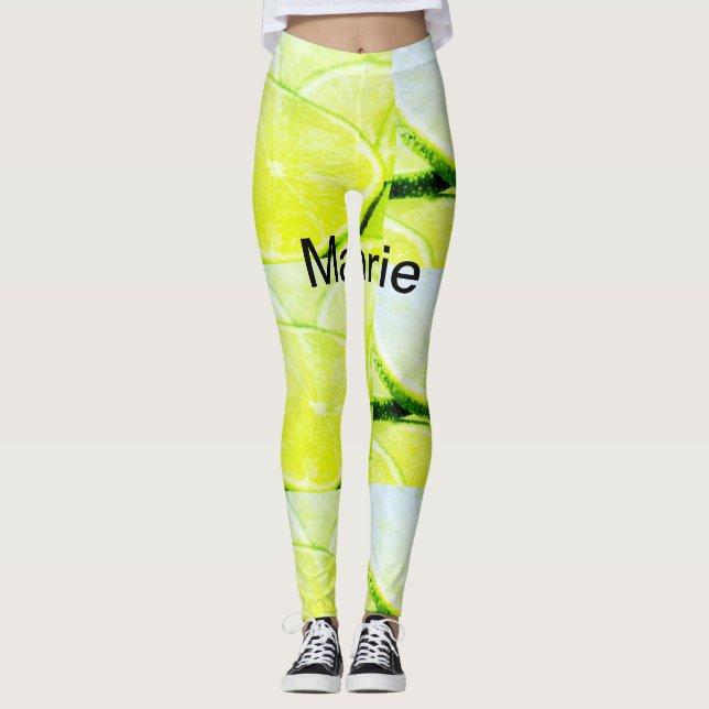 Simple yellow green lemon add name minimal custom  leggings (Front)