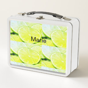 Simple yellow green lemon add name minimal custom metal lunch box