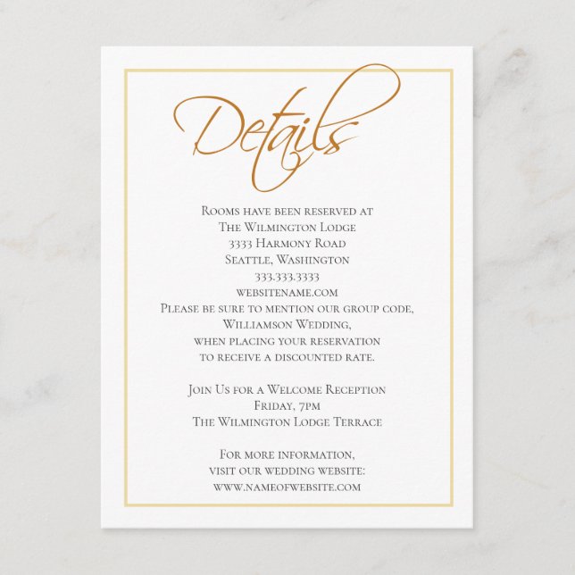 Simple Yellow Green Typography Wedding Details Enclosure Card (Front)