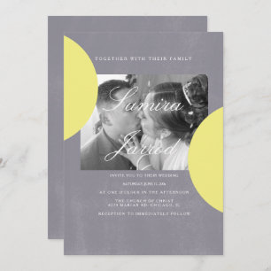Simple Yellow Grey Stone Concrete Photo Wedding Invitation