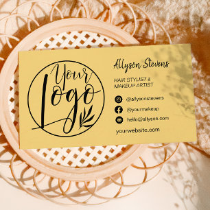 Simple yellow hair makeup photo logo qr code business card