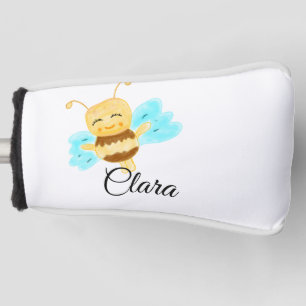 Simple yellow honey bee watercolor add name custom golf head cover