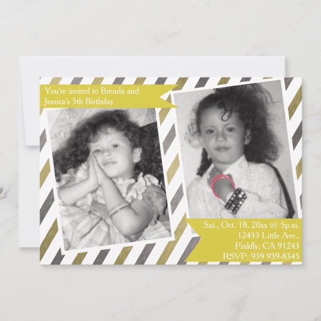 Simple Yellow Invitation twin double birthday (Front)
