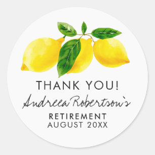 Simple Yellow Lemon Mediterranean Retirement Thank Classic Round Sticker