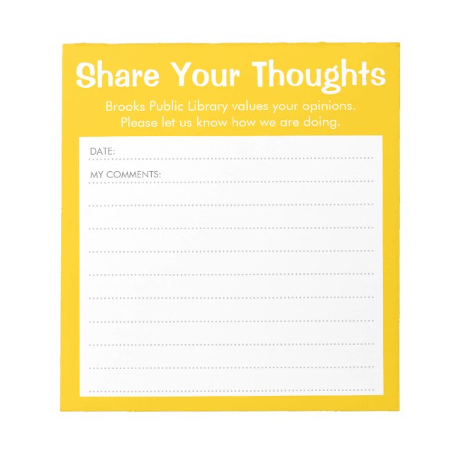 Simple Yellow Library / Business Comment Card Notepad (Front)