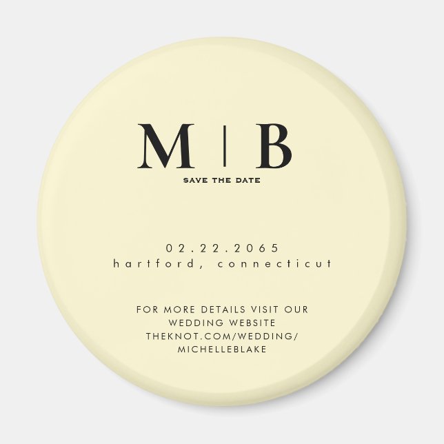 Simple Yellow Monogram Wedding Save the Date Magnet (Front)