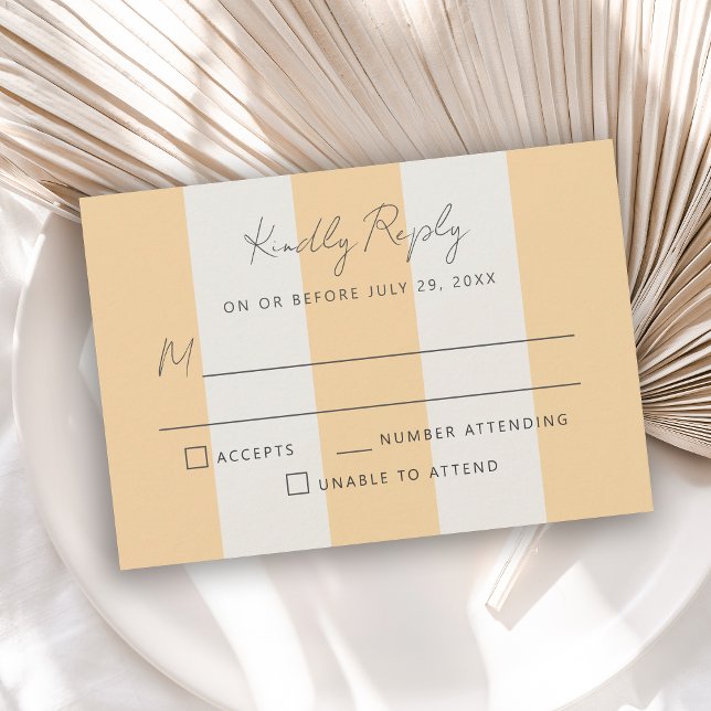 Simple Yellow OffWhite Cabana Stripes Wedding RSVP (Creator Uploaded)