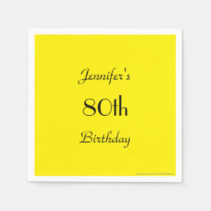 Simple Yellow Paper Napkins, 80th Birthday Party Napkin