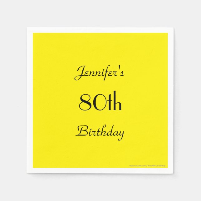 Simple Yellow Paper Napkins, 80th Birthday Party Napkin (Front)
