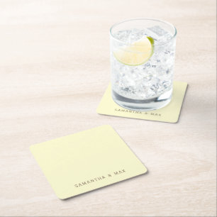 Simple Yellow Personalized Modern Wedding Square Paper Coaster