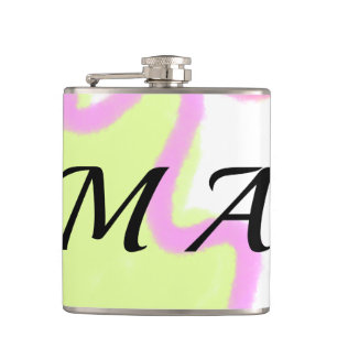 Simple yellow pink watercolor add your monogram hip flask
