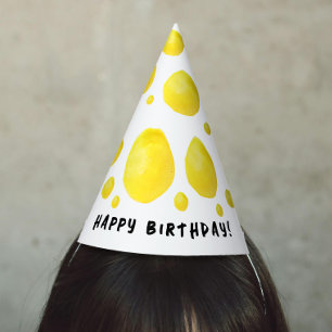 Simple Yellow Polka Dots Watercolor And Black Typo Party Hat