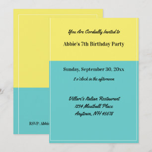 Simple Yellow Pool Blue Birthday Party Restaurant Invitation
