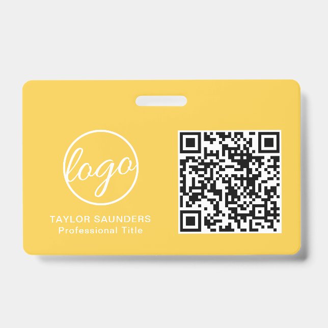 Simple Yellow QR Code Employee ID Badge (Front)