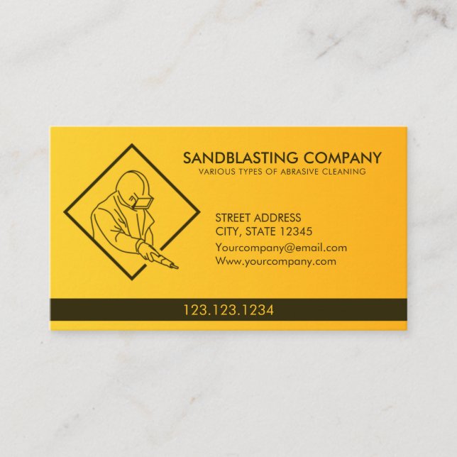 Simple Yellow Sandblasting Power Washer Cleaning Business Card (Front)