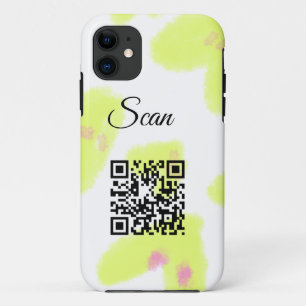 Simple yellow watercolor add Q R code scan text Th iPhone 11 Case
