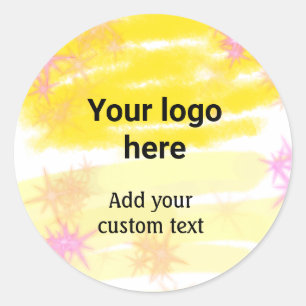 Simple yellow watercolor add your logo custom text classic round sticker