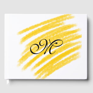 simple yellow watercolor lines add your monogram   guest book