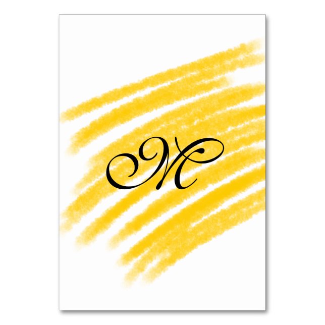 simple yellow watercolor lines add your monogram   table number (Front)