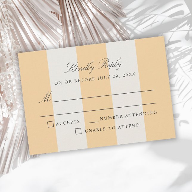 Simple Yellow White Cabana Stripes Wedding RSVP Card (Creator Uploaded)