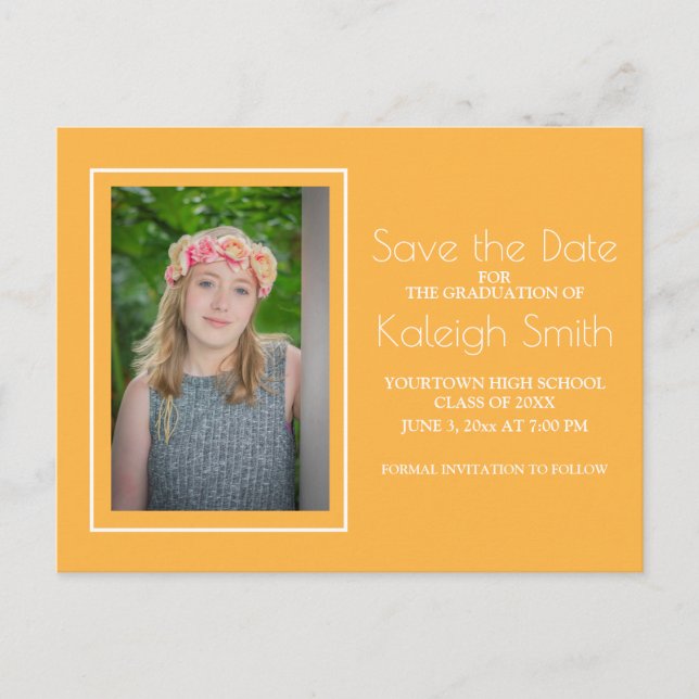 Simple Yellow White Graduation Save the Date Announcement Postcard (Front)
