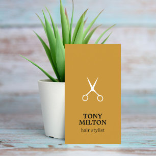 Simple Yellow White Scissors Hair Stylist Business Card