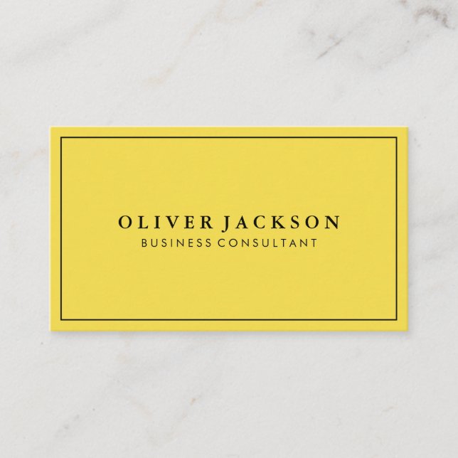 Simple Yellow with Black Border Minimalist Business Card (Front)