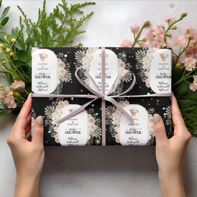 Simple Yet Cute Baby Shower Black Glitter Wrapping Paper (Creator Uploaded)