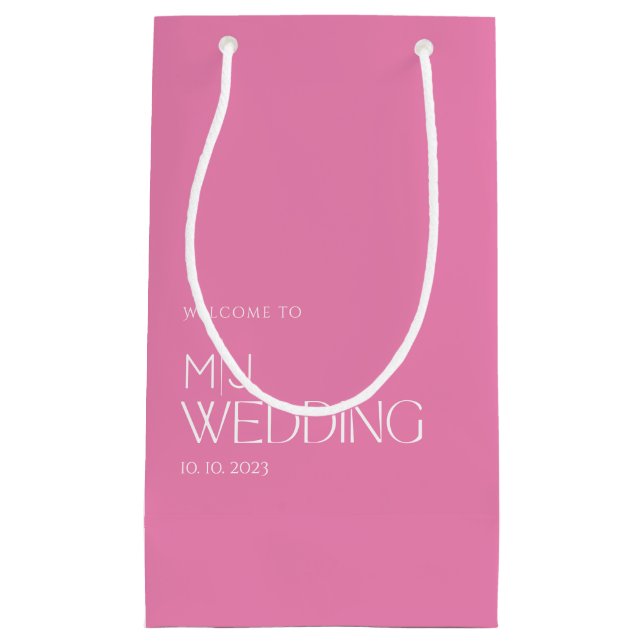 Simple Yet Cute White & Pink Wedding Welcome Small Gift Bag (Front)