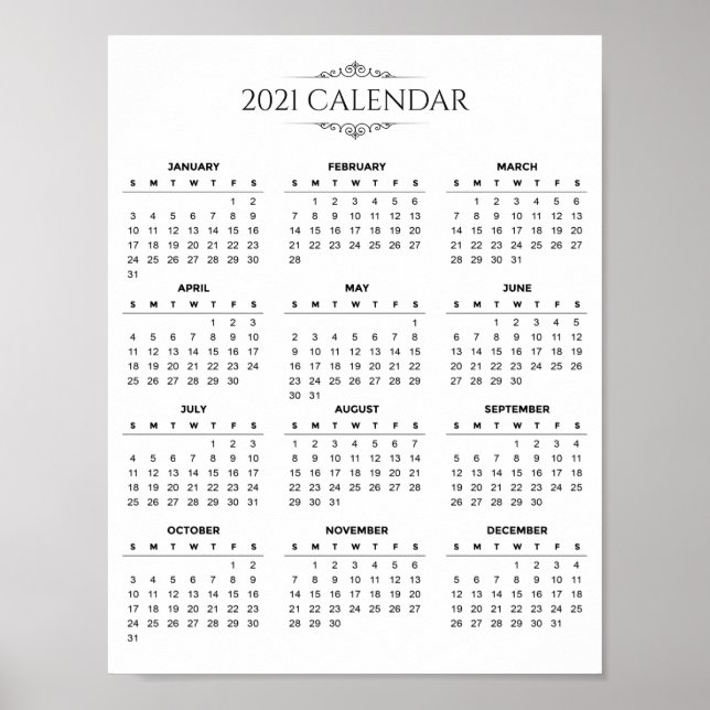 Simple yet Elegant 2021 Calendar | Poster (Front)