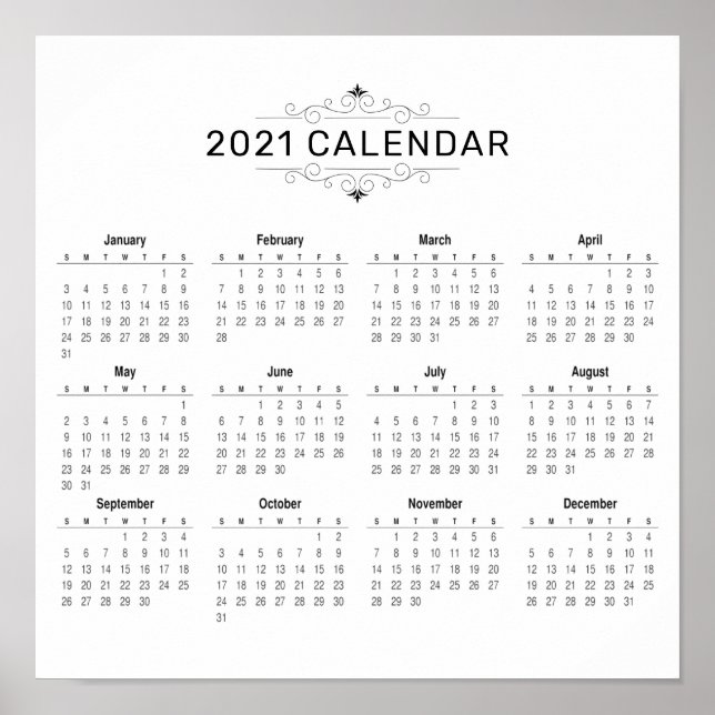 Simple Yet Elegant 2021 Calendar | Poster (Front)