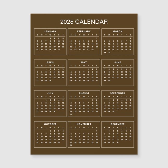 Simple Yet Elegant 2025 Calendar | Magnetic Card (Front)
