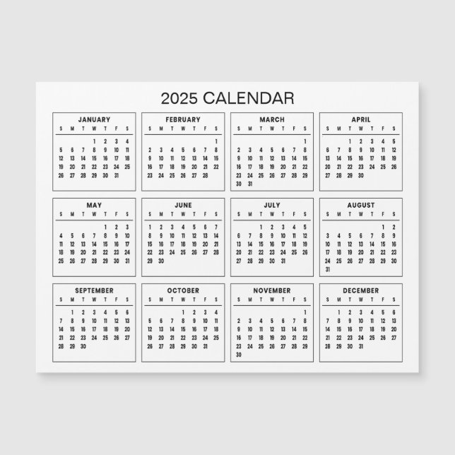 Simple Yet Elegant 2025 Calendar | Magnetic Card (Front)