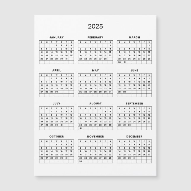 Simple Yet Elegant 2025 Calendar | Magnetic Card (Front)