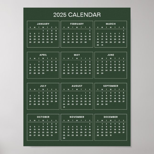 Simple Yet Elegant 2025 Calendar |  Poster (Front)