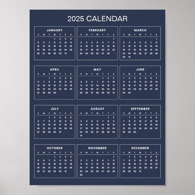 Simple Yet Elegant 2025 Calendar |  Poster (Front)