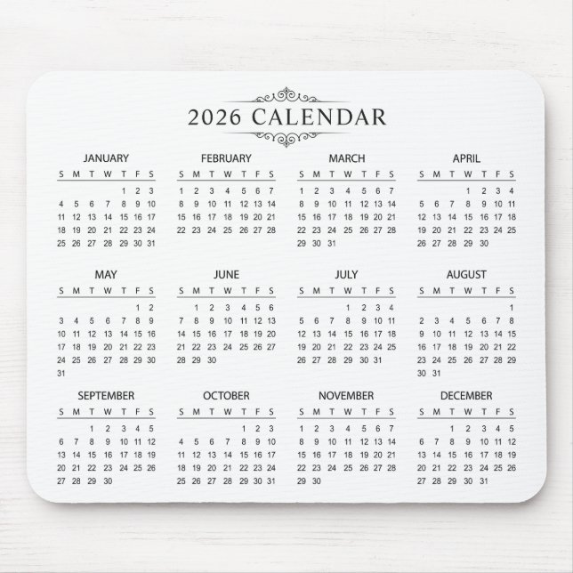 Simple Yet Elegant 2026 Calendar | Mousepad (Front)