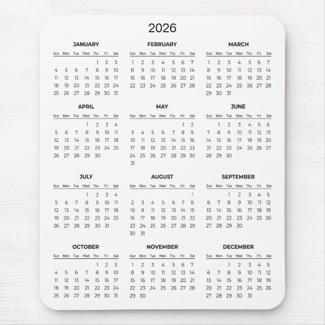 Simple Yet Elegant 2026 Calendar | Mousepad (Front)