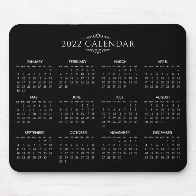Simple Yet Elegant Black 2022 Calendar | Mousepad (Front)