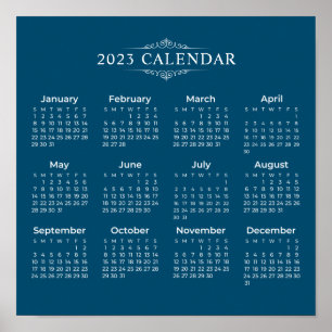 Simple Yet Elegant Blue 2023 Calendar   Poster