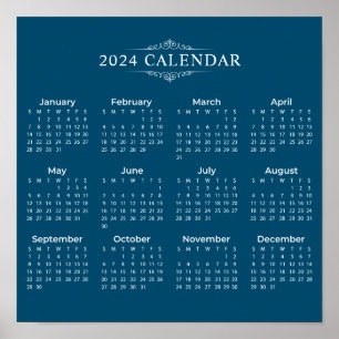 Simple Yet Elegant Blue 2024 Calendar Poster